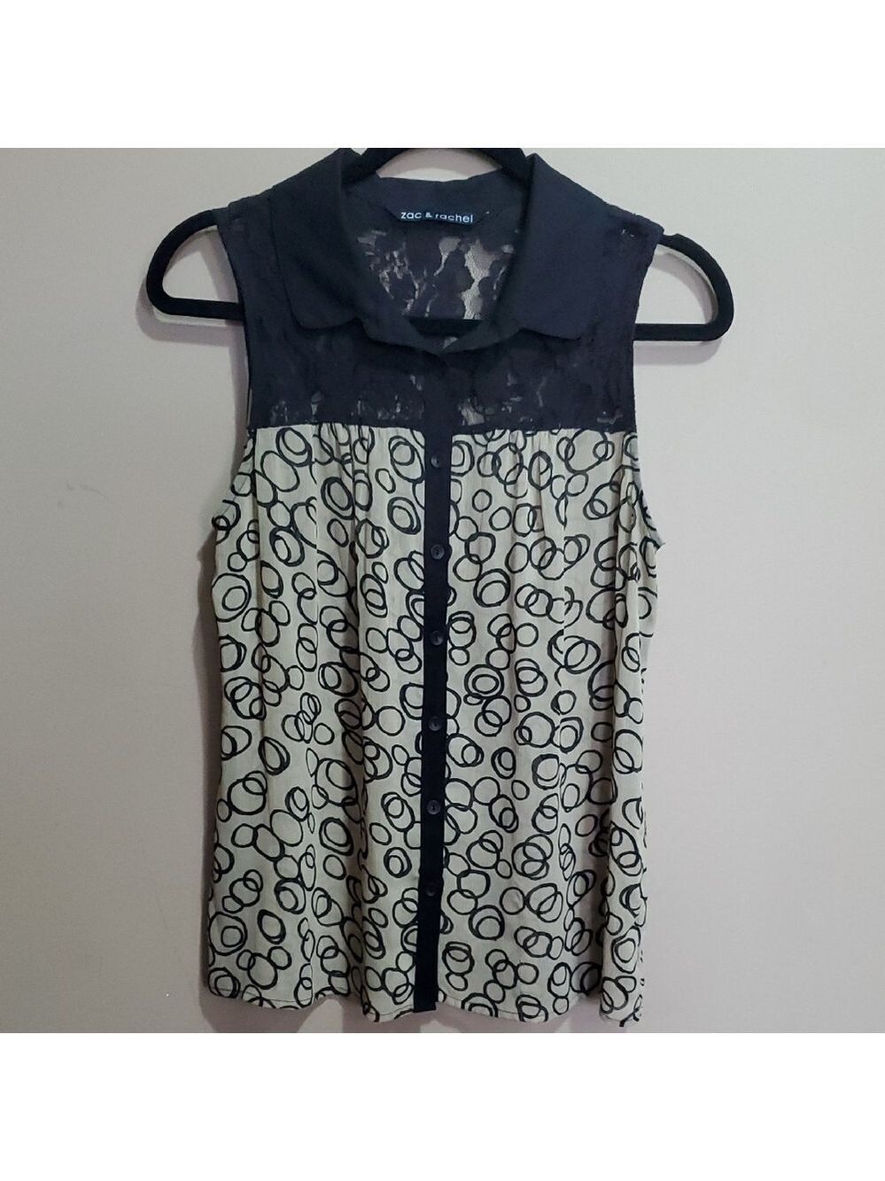 Zac & Rachel Black and Cream Sleeveless Top Size XL